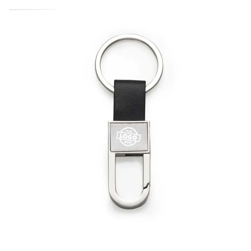 Chaveiro Mosquetão de Metal com fivela de Couro