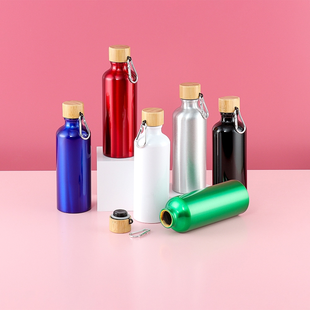 Garrafa de Alumínio 500ml Tampa de Bambu