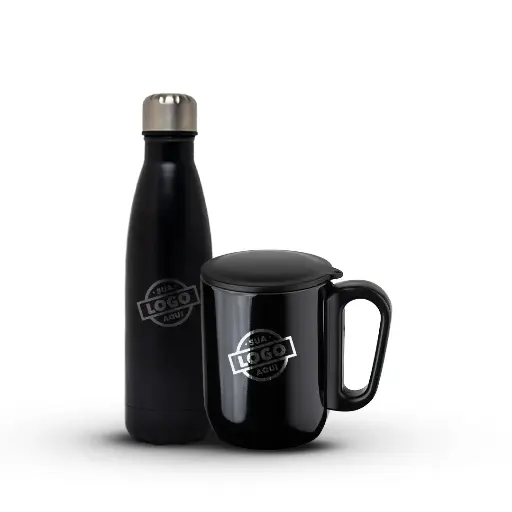 Combo Caneca Inox Parede Dupla 230ml +Garrafa Térmica Inox 500ml