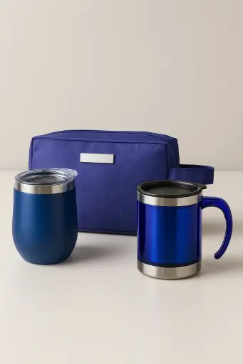 Kit Pai Incrível: Caneca Inox 400 ml+ Copo Térmico Inox 320ml+Necessaire Multiuso Impermeável 